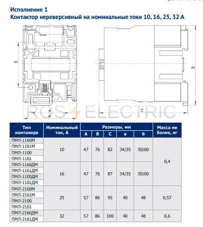 Контактор ПМЛ-1100-10А-220AC-УХЛ4-Б 1з КЭАЗ 110538 - Ros-Electric