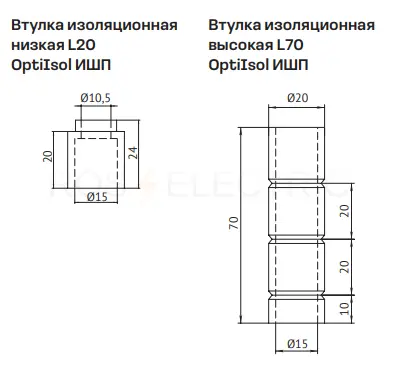 Втулка изоляционная высокая L70 OptiIsol ИШП КЭАЗ 362489 - Ros-Electric