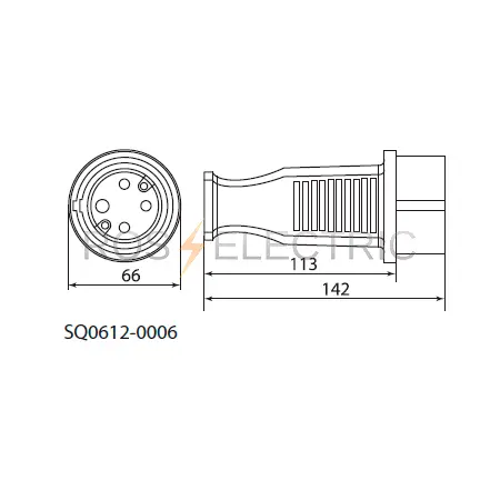 Вилка прямая каучук 3Р+РЕ 32А 380В IP44 TDM SQ0612-0006 - Ros-Electric