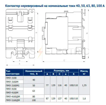 Контактор ПМЛ-5160ДМ-100А-380AC-УХЛ4-Б 1з+1р КЭАЗ 110655 - Ros-Electric