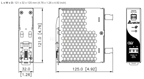 Блок питания 60Вт, 2.5А, 85-264В AC / 24В DC Delta Electronics DRP024V060W1BN - Ros-Electric