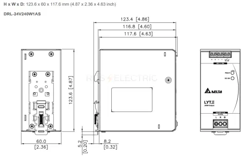 Блок питания 240Вт, 10А, 85-264В AC  / 24В DC Delta Electronics DRL-24V240W1AS - Ros-Electric
