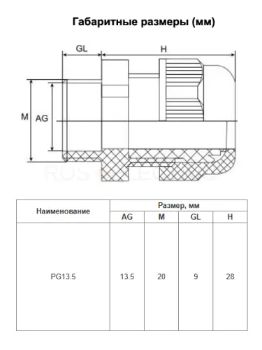 Сальники PG-13,5 диаметр проводника 6-12мм IP68-белый HLT ELECTRIC 083-01-04 - Ros-Electric