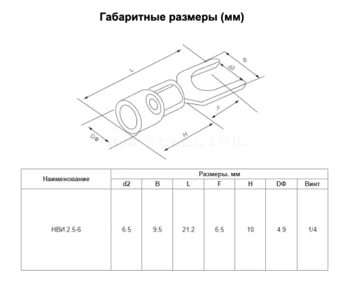 Наконечники НВИ 2.5-6 вилка 1.0-2.5мм синий (уп./100 шт) HLT ELECTRIC 084-04-18 - Ros-Electric