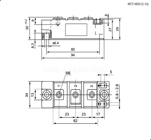 Диодный силовой полупроводниковый модуль МДД, 160  12 класс МДД160-12 Ruichi 62481 - Ros-Electric