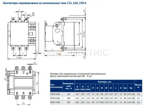 Контактор ПМЛ-6100-160А-380AC-УХЛ4-Б 1з+1р КЭАЗ 112930 - Ros-Electric