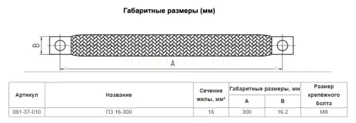 Шлейф заземления плоский луженый ПЗ 16-300 M8 (4шт./уп) HLT ELECTRIC 081-37-010 - Ros-Electric