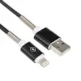 USB кабель для iPhone 5/6/7/8/Х моделей, черный силикон, 1 метр  (с пружиной) REXANT 18-7012 REXANT