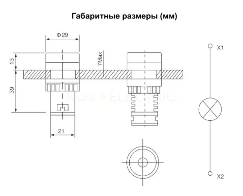 Лампа AD16-22DS(LED)матрица d22мм белый 12В IP40 HLT ELECTRIC 085-06-05 - Ros-Electric