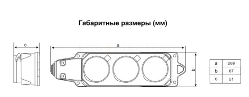 Розетка трехместная с заглушками каучук 2Р+РЕ 16А 250В IP44 HLT ELECTRIC 083-05-04 - Ros-Electric