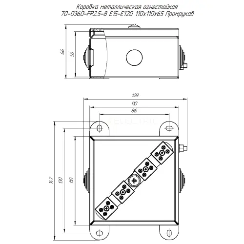 Коробка металлическая огнестойкая 70-0360-FR2.5-8 Е15-Е120 110х110х65 (12 шт/кор) Промрукав 70-0360-FR2.5-8 - Ros-Electric
