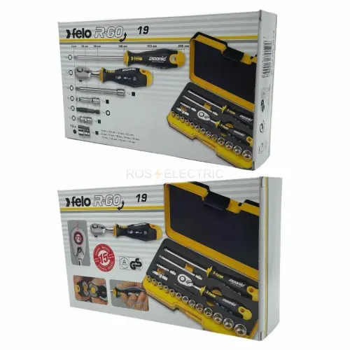 Набор головок с трещоткой и отверткой 1/4" ERGONIC в кейсе, 19 шт Felo 05781906 - Ros-Electric