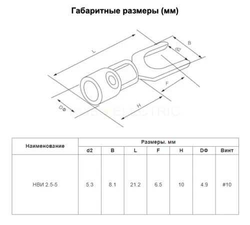 Наконечники НВИ 2.5-5 вилка 1.0-2.5мм синий (уп./100 шт) HLT ELECTRIC 084-04-17 - Ros-Electric