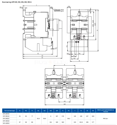 Контактор КМ-48012-80А-24В-1НО+1НЗ КЭАЗ 329808 - Ros-Electric