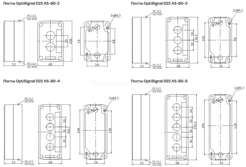 A5-BD-5 Корпус кнопочного поста 5 отв XALD05 КЭАЗ 362260 - Ros-Electric