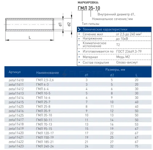 Гильза ГМЛ25-8 ГОСТ 23469.3-79 ЗЭТА zeta11424 - Ros-Electric