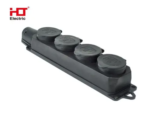 Розетка четырехместная с заглушками каучук 2Р+РЕ 16А 220В IP44 HLT ELECTRIC 083-05-06 - Ros-Electric