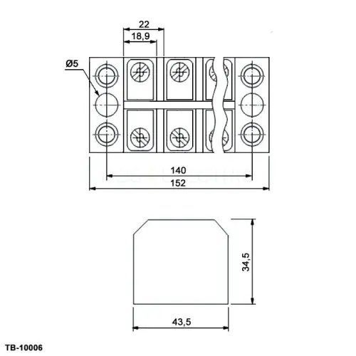 Клеммная колодка винтовая с крышкой TB-10006, 12 контактов, 100 А, 600 В, 0,5…10 мм2, корпус пластик Ruichi 81036 - Ros-Electric