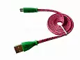 USB-Lightning кабель для iPhone/nylon/flat/pink/1m/REXANT/светящиеся разъемы 18-4258 REXANT
