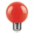 Лампа светодиодная FERON LB-371, G60 (шар), 3W 230V E27 (красный), рассеиватель матовый красный, уго 25905 FERON