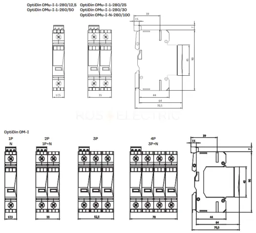 Устройство защиты от импульсных перенапряжений класса I + II + III OptiDin OM-I-3-280/12,5/RS КЭАЗ 114262 - Ros-Electric