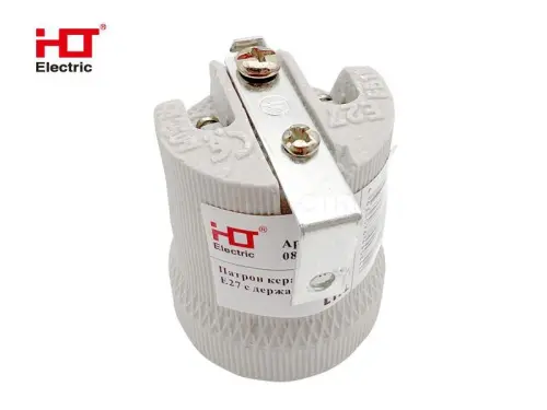 Патрон керамический E27 с держателем HLT ELECTRIC 085-04-003 - Ros-Electric
