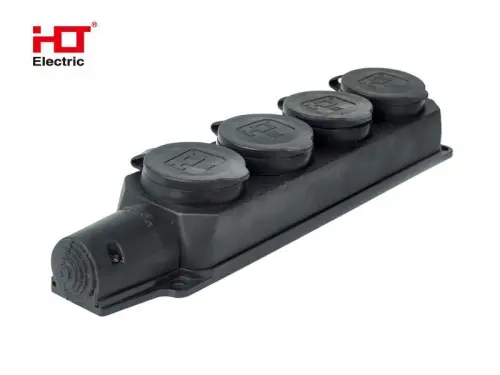 Розетка четырехместная с заглушками каучук 2Р+РЕ 16А 220В IP44 HLT ELECTRIC 083-05-06 - Ros-Electric