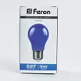 Лампа светодиодная FERON LB-375, A50 (шар), 3W 230V E27 (синий), рассеиватель матовый синий, угол ра 25923 FERON
