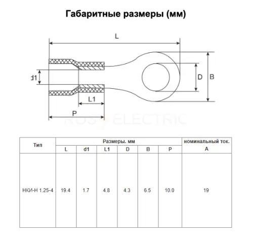 Наконечник НКИ-Н 1,25-4 кольцо 0,5-1,5мм (уп./100 шт) HLT ELECTRIC 084-04-513 - Ros-Electric