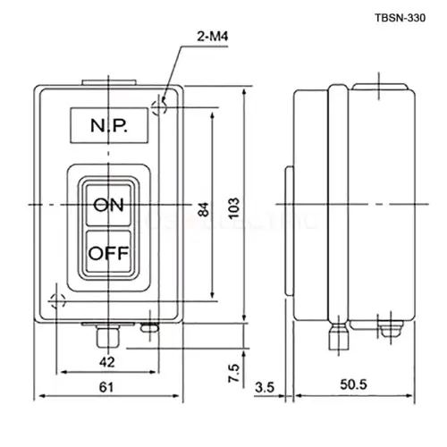 Кнопочный пост GB7-B102, 2-х местный, N/C+N/O - пуск/остановка  электрооборудования, IP40, 10 А, 103 Ruichi 123214 - Ros-Electric