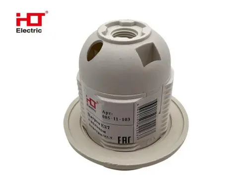 Патрон Е27 с кольцом пластик белый HLT ELECTRIC 085-11-103 - Ros-Electric