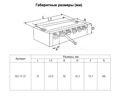 Блок зажимов ТВ-6003 60A HLT ELECTRIC 081-11-37 - Ros-Electric