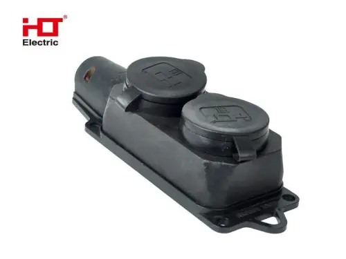 Розетка двухместная с заглушками каучук 2Р+РЕ 16А 220В IP44 HLT ELECTRIC 083-05-05 - Ros-Electric