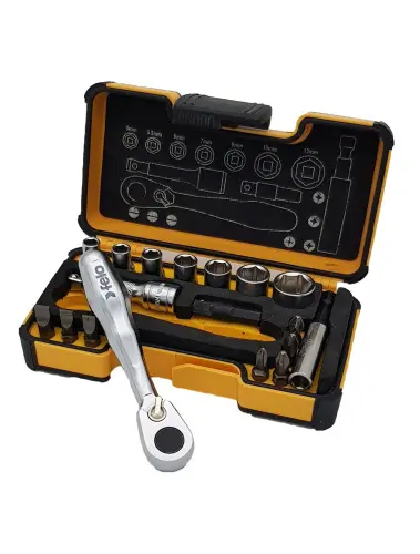 Набор бит SL/PZ/PH и головок с мини трещоткой в кейсе, 18 шт Felo 05771806 - Ros-Electric