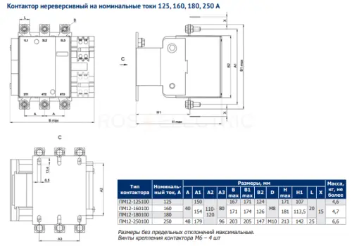 Контактор ПМ12-250100 УХЛ4 В, 380В, (2з+2р) КЭАЗ 312382 - Ros-Electric