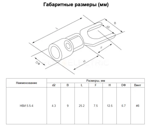 Наконечники НВИ 5.5-4 вилка 4-6мм желтый (уп./100 шт) HLT ELECTRIC 084-04-19 - Ros-Electric