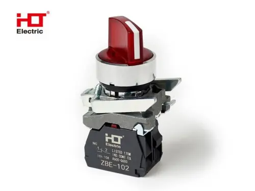 Переключатель XB4-BК3465 на 3 положения красный с подсветкой с фиксацией 1NO+1NC, 220V AC/DC, IP65 HLT ELECTRIC 085-14-235 - Ros-Electric