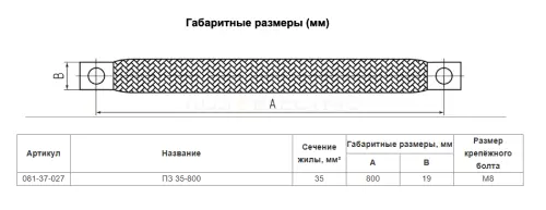 Шлейф заземления плоский луженый ПЗ 35-800 M8 (2шт./уп) HLT ELECTRIC 081-37-027 - Ros-Electric