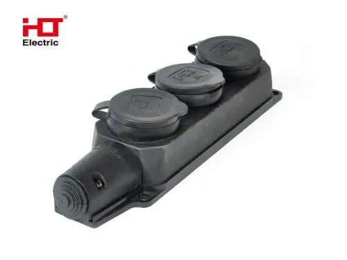 Розетка трехместная с заглушками каучук 2Р+РЕ 16А 250В IP44 HLT ELECTRIC 083-05-04 - Ros-Electric