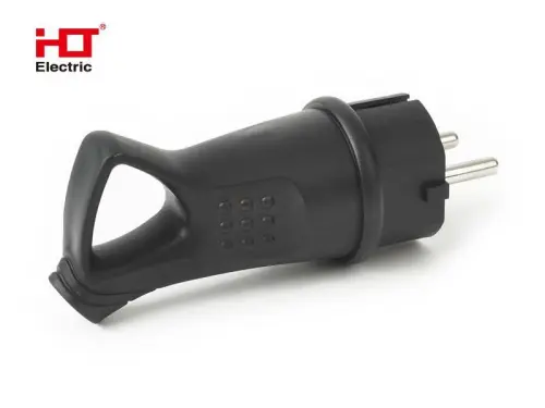 Вилка угловая каучуковая с ушком 2Р+РЕ 16А 250В IP44 HLT ELECTRIC 083-05-07 - Ros-Electric