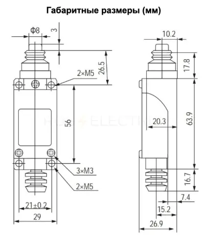 Концевой выключатель TZ-8111 с плунжером прямого давления IP65 HLT ELECTRIC 085-23-402 - Ros-Electric