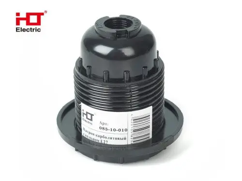 Патрон карболитовый с кольцом, Е27, черный (50 шт), стикер на изделии HLT ELECTRIC 085-10-010 - Ros-Electric