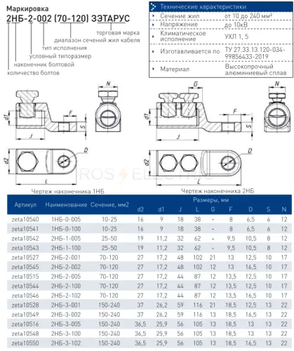 Наконечник болтовой 2НБ-3-001 (150-240) ЗЭТА zeta10528 - Ros-Electric