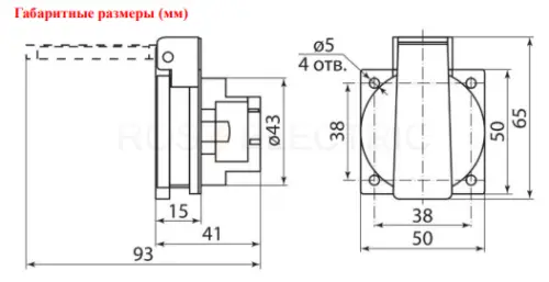 Розетка панельная РП10-3 скрытая с крышкой IP44 16А 2Р+РЕ 220В HLT ELECTRIC 083-03-60 - Ros-Electric
