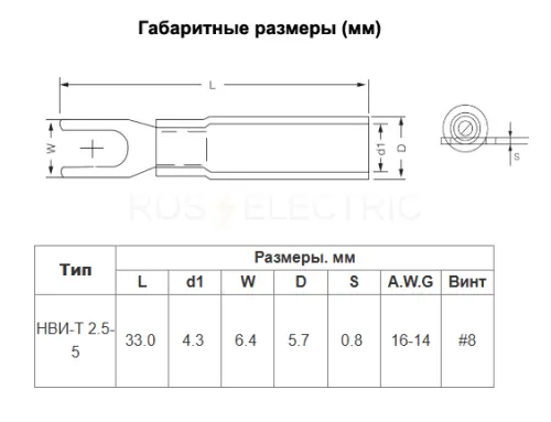 Наконечник НВИ-Т 5,5–4 вилка в термоусаживаемой манжете (уп./100 шт) HLT ELECTRIC 084-04-606 - Ros-Electric