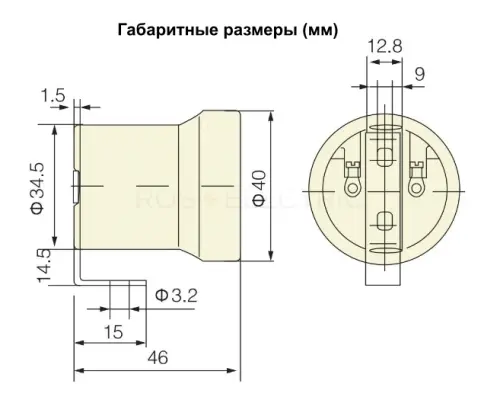 Патрон керамический E27 с держателем HLT ELECTRIC 085-04-003 - Ros-Electric