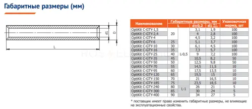 Гильза луженая медная OptiKit C-GTY-1,5 КЭАЗ 278180 - Ros-Electric