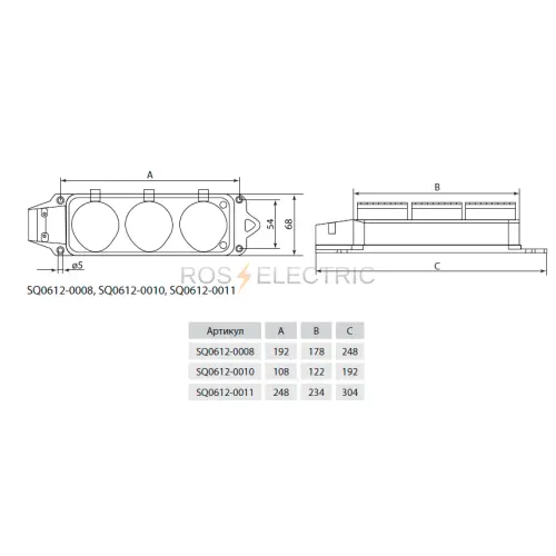 Розетка трехместная с заглушками каучук 2Р+РЕ 16А 250В IP44 TDM SQ0612-0008 - Ros-Electric