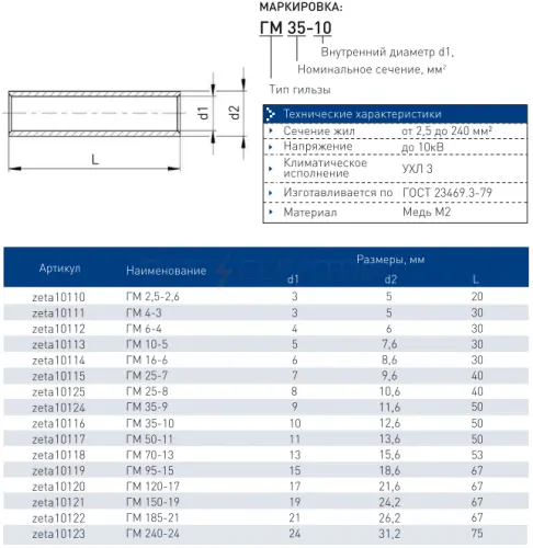 Гильза ГМ 35-10 ГОСТ 23469.3-79 ЗЭТА zeta10116 - Ros-Electric