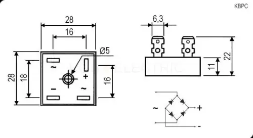 Диодный мост KBPC1510, 15 A, 1000 В KBPC1510 15A 1000V (BR1510) Ruichi 61730 - Ros-Electric
